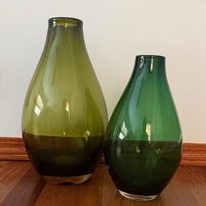 West Elm Olive and Emerald Glass Vase Duo